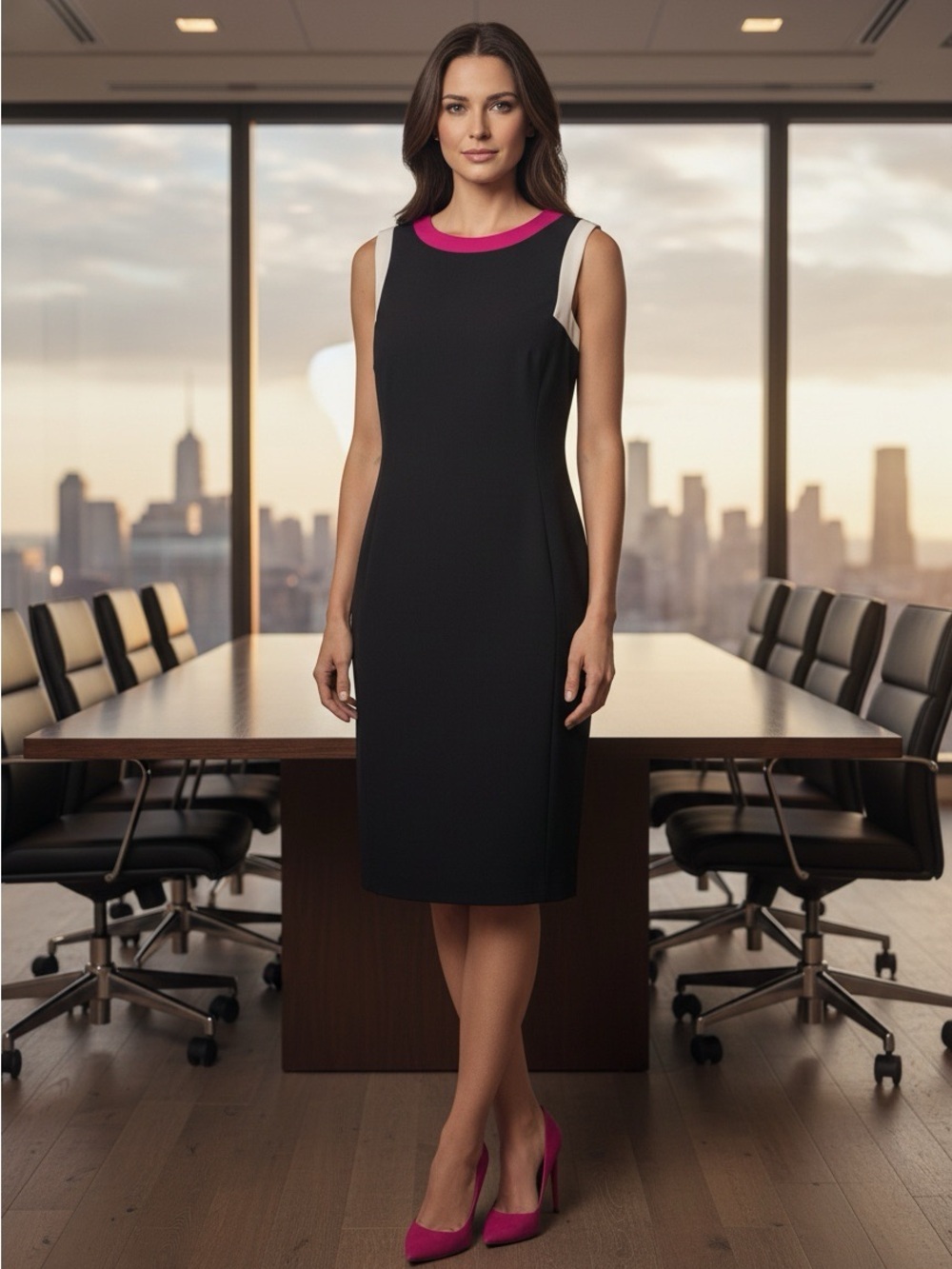 Lauren Ralph Lauren Women’s Sleeveless Black Sheath Dress Magenta & White 12